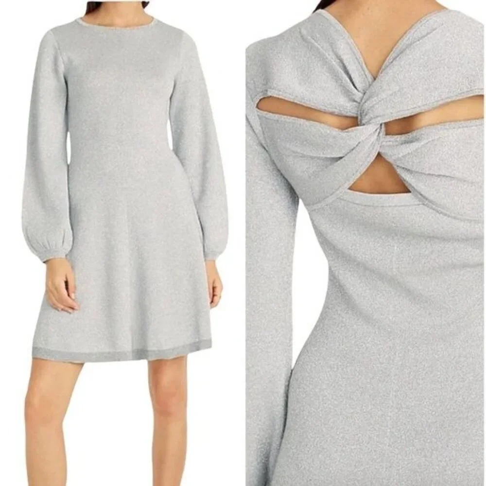 J. Crew Lurex Twist Back Dress in Silver Grey Size Medium NWT